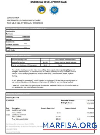 Downloadable Barbados Caribbean Development bank statement excel download for verification